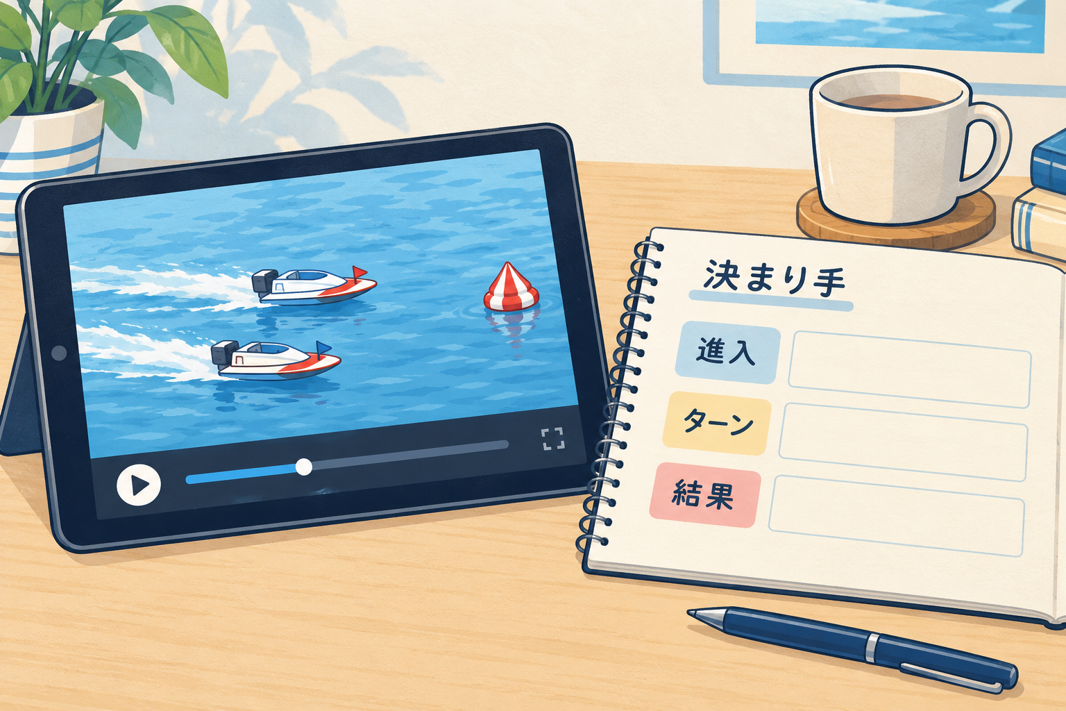 リプレイと進入・ターン・結果のメモを見比べるイメージ
