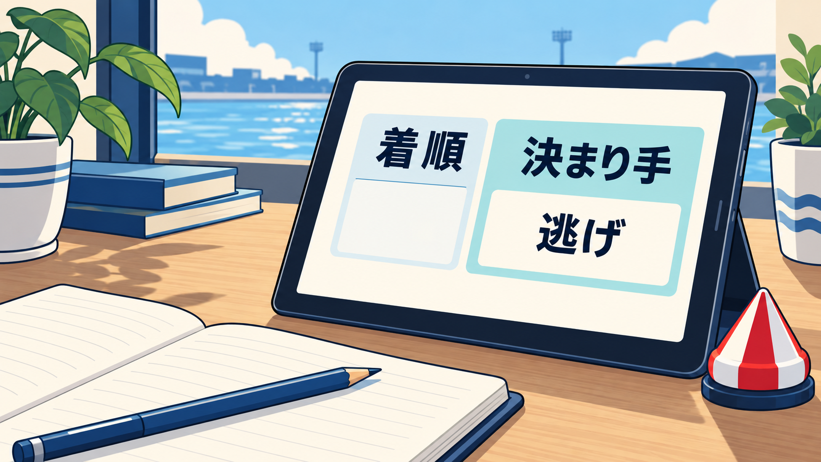 着順と決まり手を分けて確認することを示す説明イラスト